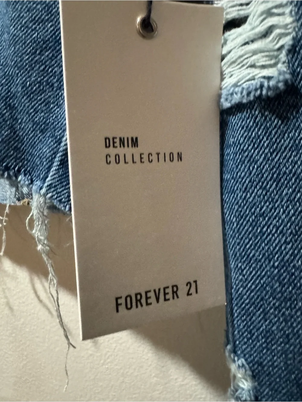 Forever 21 Cropped Distressed Blue Denim Jacket